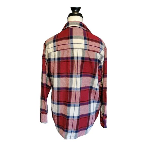 Old Navy Shirt Womens XS Red Plaid Button Up Oversized Long Sleeve Country - Picture 3 of 11
